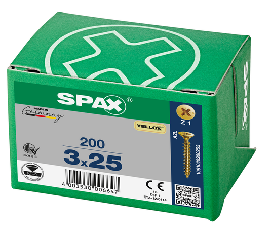 SPAX Yellox Pozi Screw 3.0 x 25mm - Box of 200