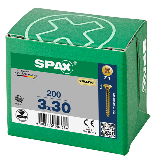SPAX Yellox Pozi Screw 3.0 x 30mm - Box of 200