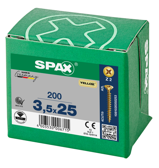 SPAX Yellox Pozi Screw 3.5 x 25mm - Box of 200
