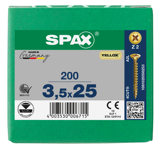 SPAX Yellox Pozi Screw 3.5 x 25mm - Box of 200