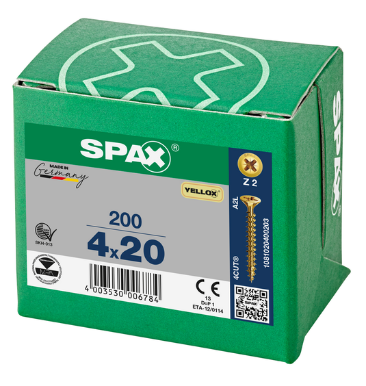 SPAX Yellox Pozi Screw 4.0 x 20mm - Box of 200
