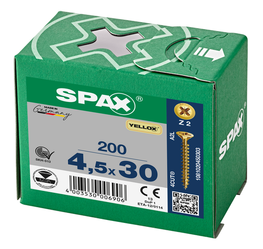 SPAX Yellox Pozi Screw 4.5 x 30mm - Box of 200