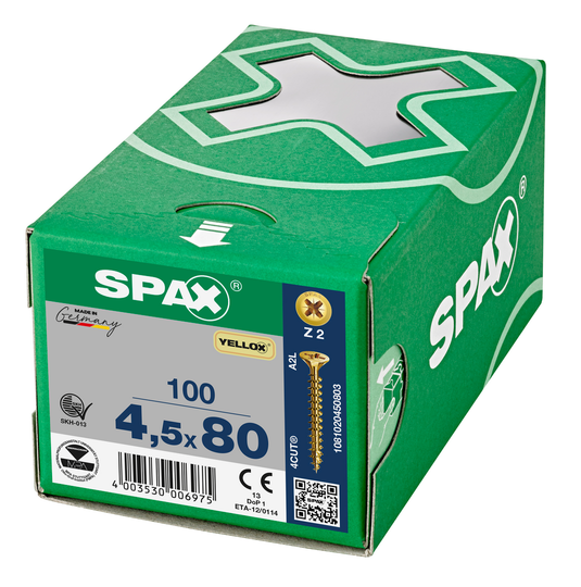 SPAX Yellox Pozi Screw 4.5 x 80mm - Box of 100