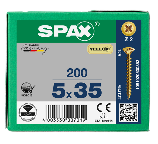 SPAX Yellox Pozi Screw 5.0 x 35mm - Box of 200