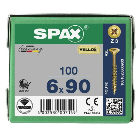 SPAX Yellox Pozi Screw 6.0 x 90mm - Box of 100