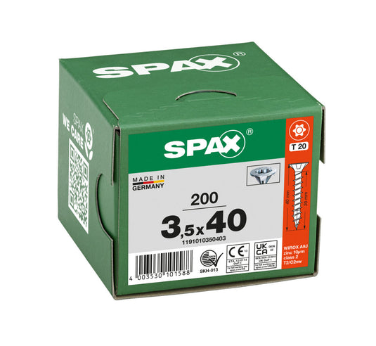 SPAX Countersunk Wirox Torx Screw 3.5 x 40mm Box of 200