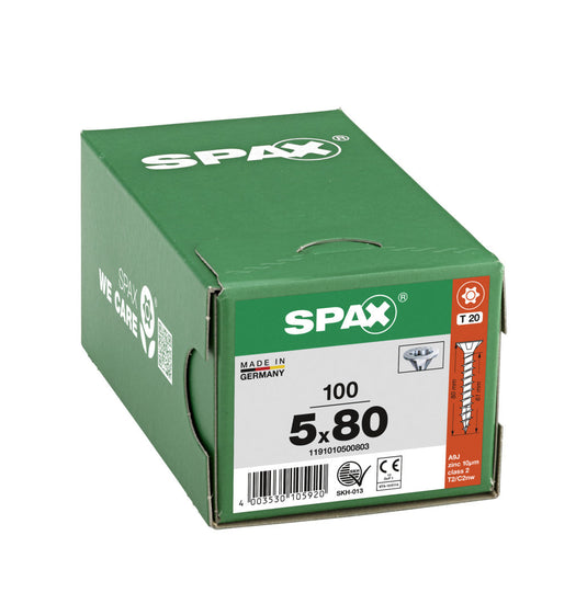 SPAX Countersunk Wirox Torx Screw 5.0 x 80mm Box of 100
