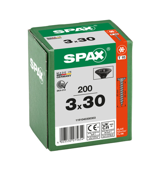 SPAX Black Torx Screw 3.0 x 30mm T10 - Box of 200