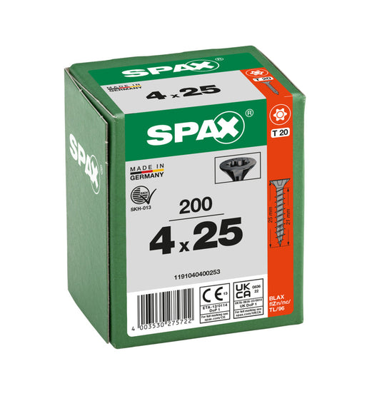 SPAX Black Torx Screw 4.0 x 25mm T20 - Box of 200