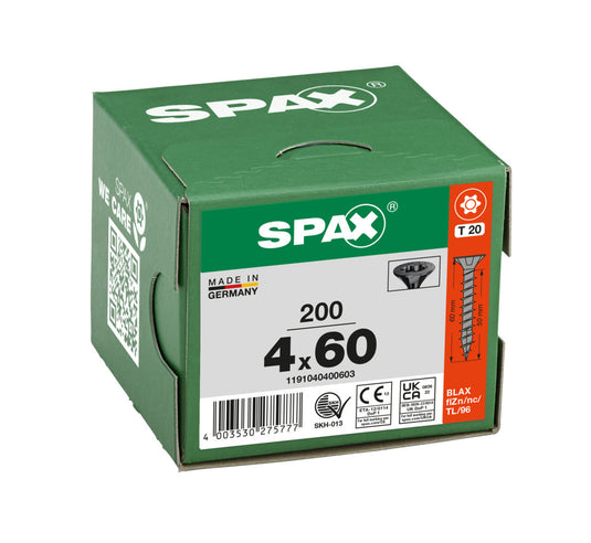 SPAX Black Torx Screw 4.0 x 60mm T20 - Box of 200