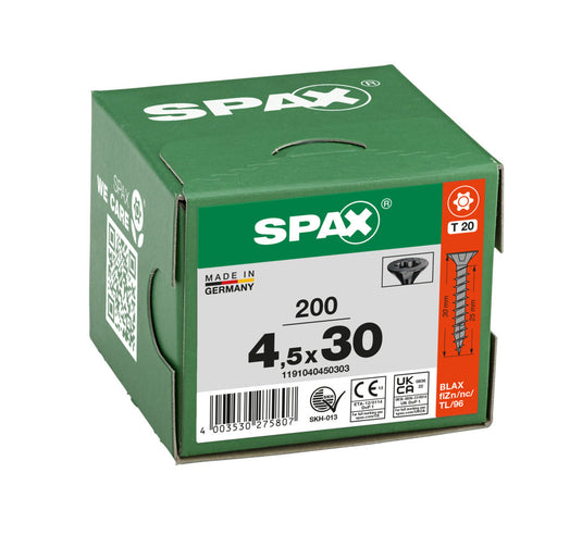 SPAX Black Torx Screw 4.5 x 30mm T20 - Box of 200