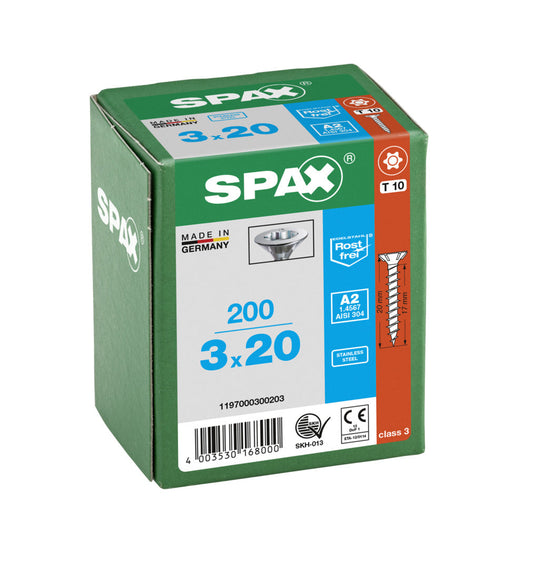 SPAX Countersunk Torx T10 Stainless Steel Screw 3.0 x 20mm