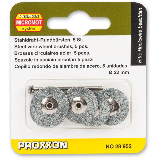 Proxxon Wheel Wire Brushes 22mm Dia  - Brass, Steel & Stainless Steel   (28952, 28962 & 28956)