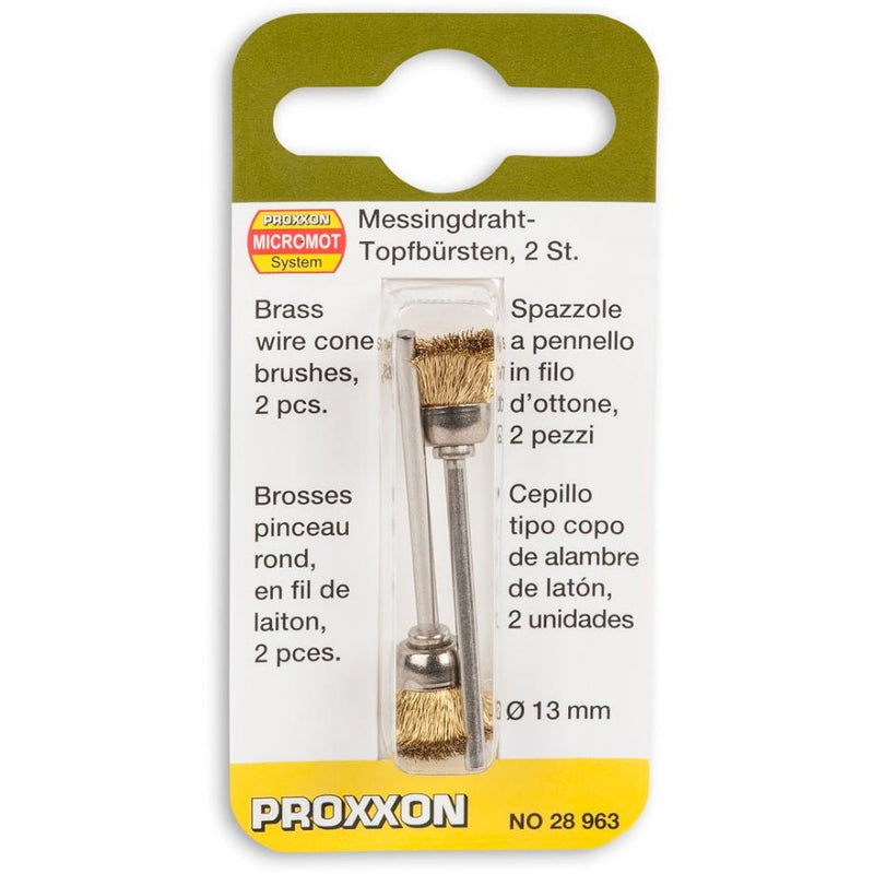 Load image into Gallery viewer, Proxxon Cup Wire Brushes 13mm Dia  - Brass, Steel &amp; Stainless Steel   (28953, 28963 &amp; 28957)
