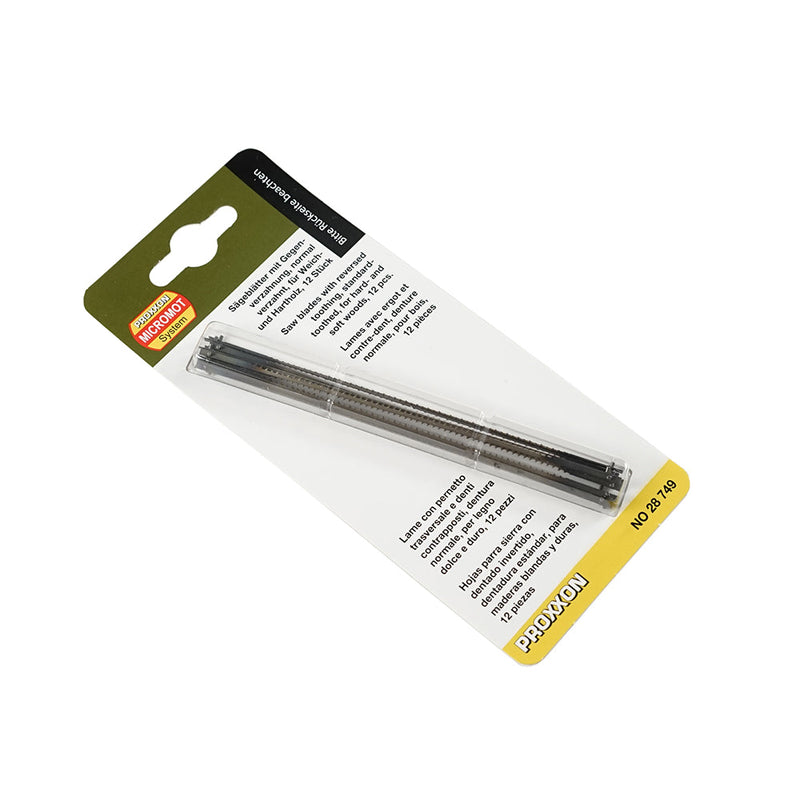 Load image into Gallery viewer, Proxxon Pinned Scroll Saw Blades - Reversed Toothing 14TPI (28749)
