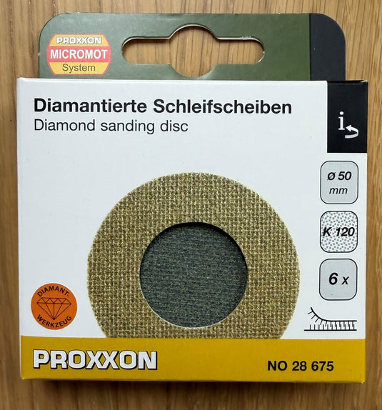 Proxxon Diamond Coated Sanding Discs 50mm Dia  (Packs of 6)    (28675, 28676 & 28677)