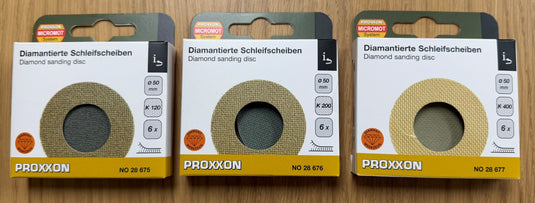 Proxxon Diamond Coated Sanding Discs 50mm Dia  (Packs of 6)    (28675, 28676 & 28677)