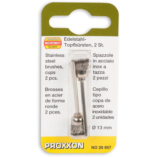 Proxxon Cup Wire Brushes 13mm Dia  - Brass, Steel & Stainless Steel   (28953, 28963 & 28957)