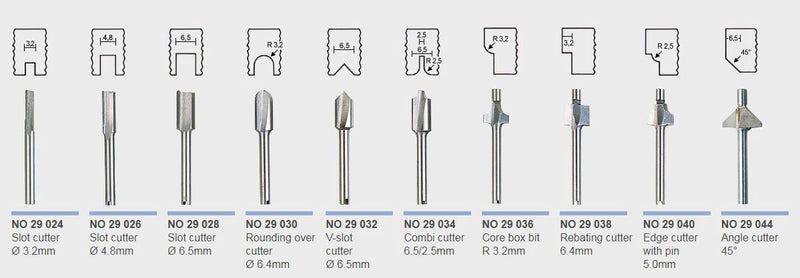 Load image into Gallery viewer, Proxxon 10-Piece Micro Wood Router Bit 3.2mm Shank    (29020)
