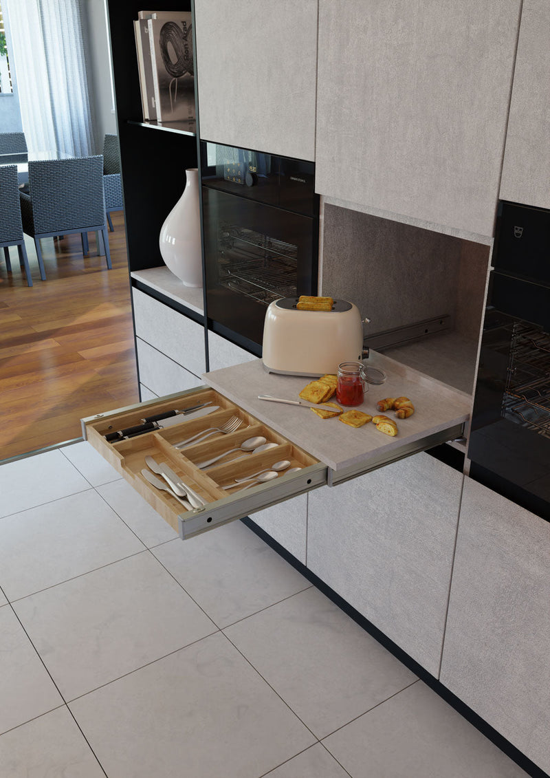 Load image into Gallery viewer, Salice Atim - Universal Box – Pull-out Column Worktop with Beech Cutlery Tray (600mm / 900mm Width)
