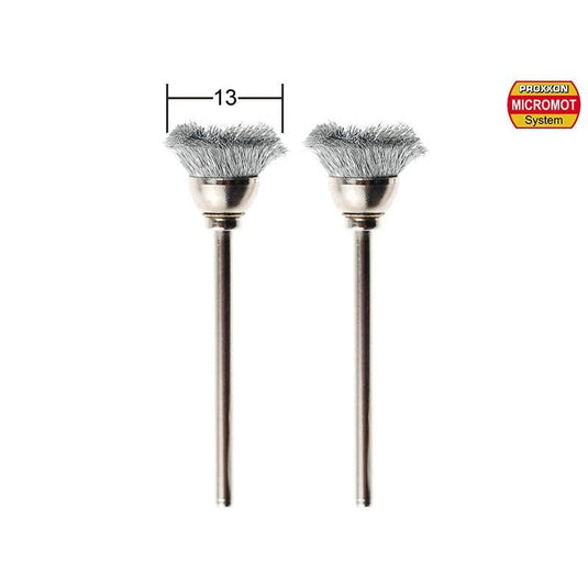 Proxxon Cup Wire Brushes 13mm Dia  - Brass, Steel & Stainless Steel   (28953, 28963 & 28957)